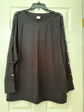 CABI Button-Sleeve Black Top